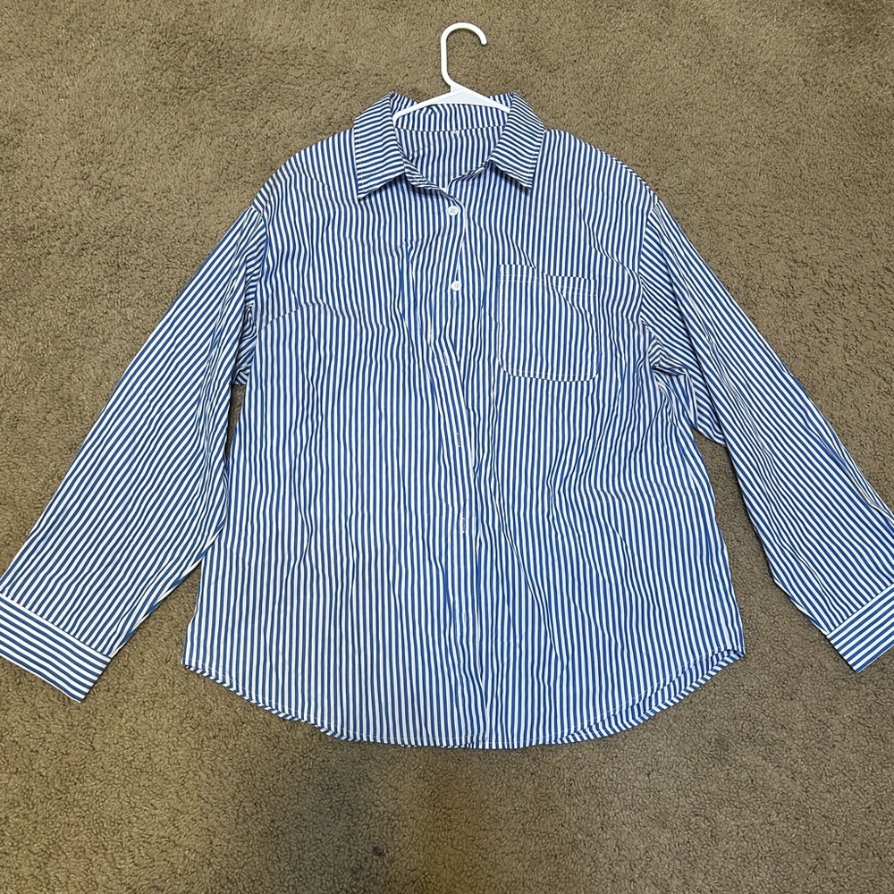 Blue and White Striped Button-Up Shirt